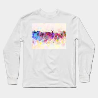 Amsterdam skyline in watercolor background Long Sleeve T-Shirt